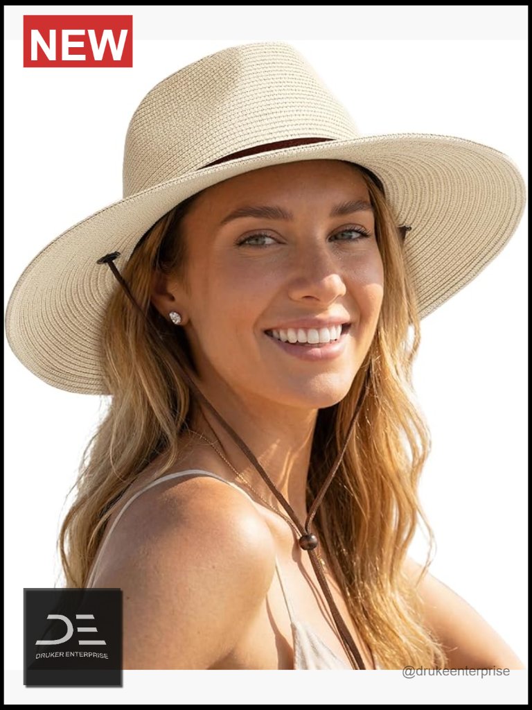 Wide Brim Panama Fedora Straw Sun Hat With Wind Lanyard Upf 80+